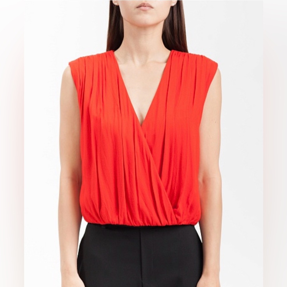 Alice + Olivia Vibrant Red V-Neck Blouse